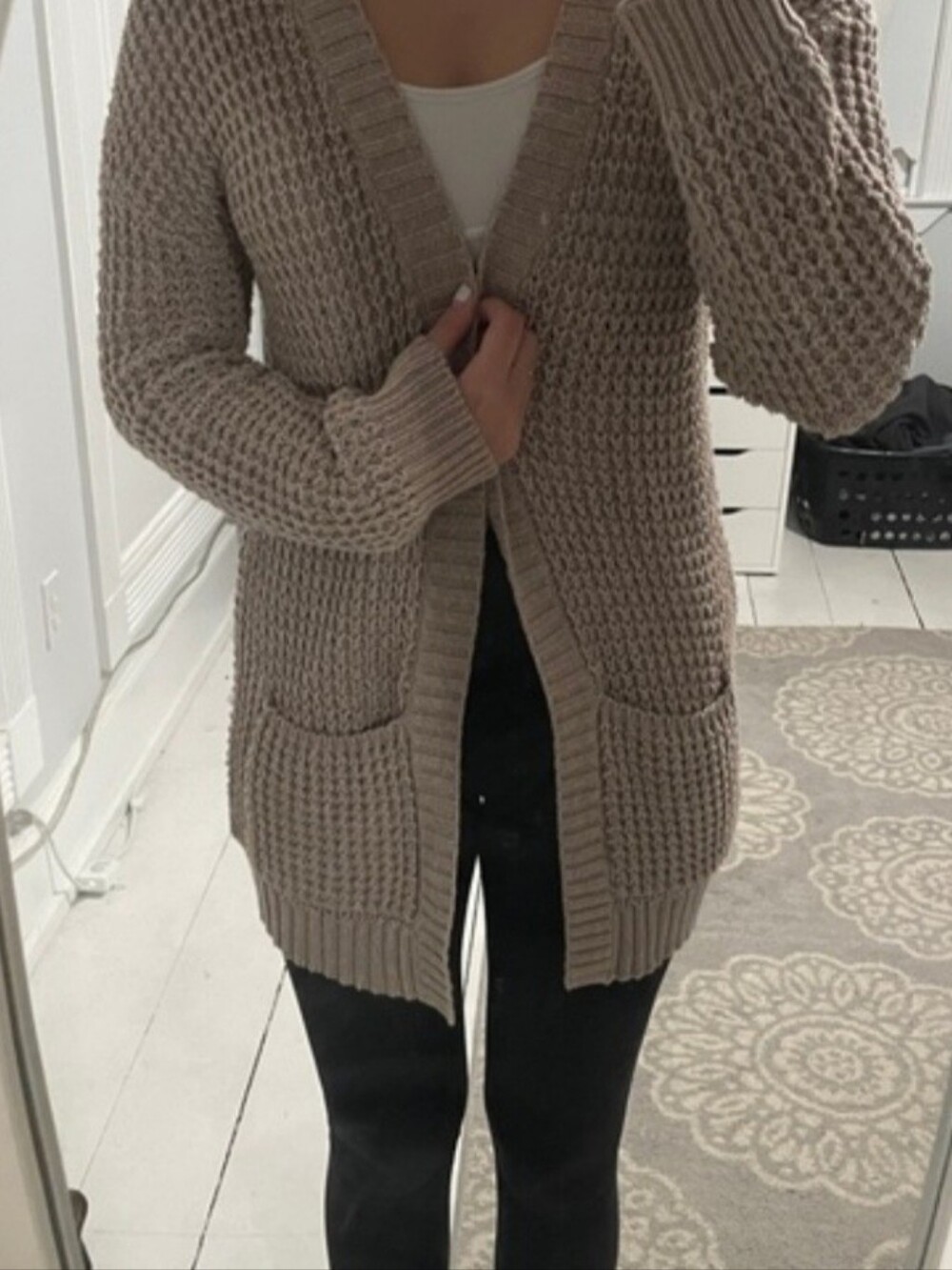Express Beige Chunky Cable Knit Open Front Cardigan Sweater Pockets Size M